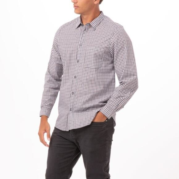 CHEF WORKS MODERN GINGHAM LONG SLEEVE DRESS SHIRT ITEM: SHC05 NWT - Picture 1 of 9